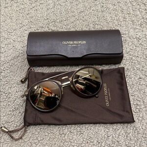 Oliver Peoples Gold and Brown Sunglasses with Case